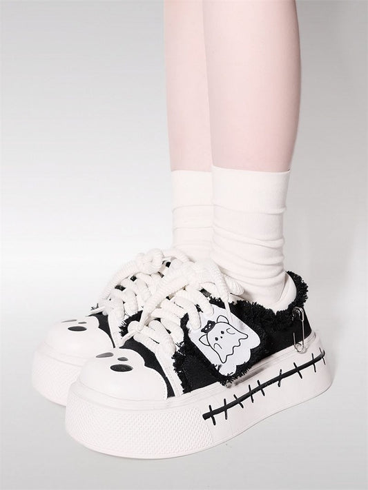 Sneakers Cute Black Ghost Platform Canvas und Weiß