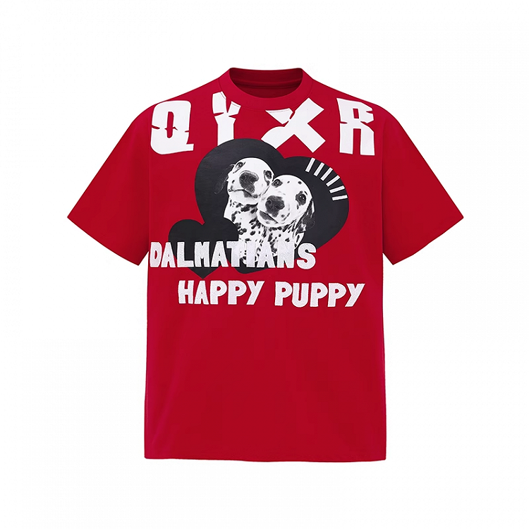 Red Crew Neck Dalmatian Print Vintage T-Shirt