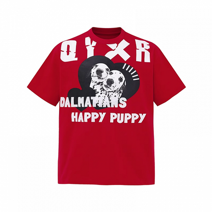 Red Crew Neck Dalmatian Print Vintage T-Shirt