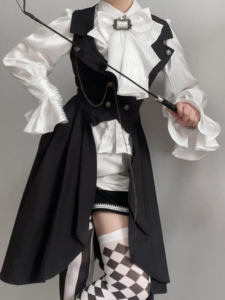 White Ouji Lolita Long Sleeves Shirt with Jabot Bowtie