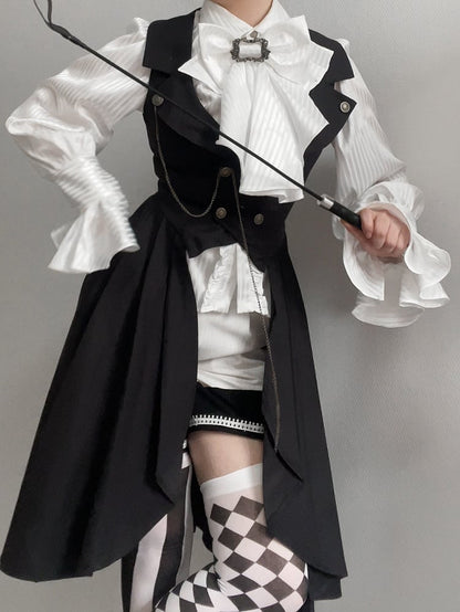 White Ouji Lolita Long Sleeves Shirt with Jabot Bowtie