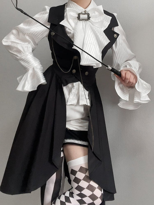 White Sleeves Ouji with Jabot Bowtie Lolita Long Shirt