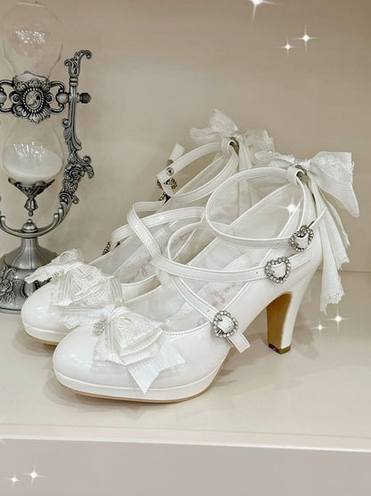 High Crisscross Heart Top White at Bow Buckle Heels Design