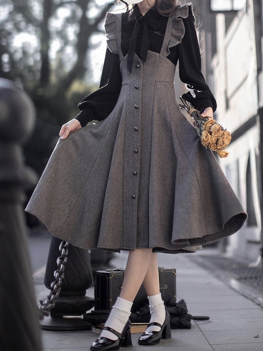 Overall Elegant Dress Waist High Gray