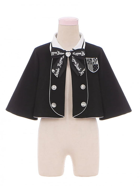 Black Detachable Bowknot Badge Applique Cape