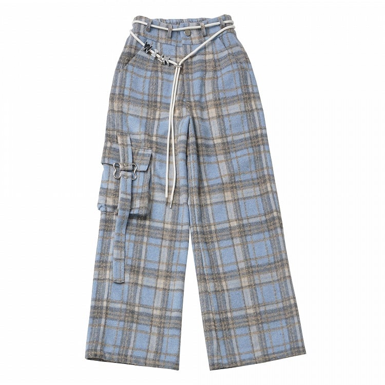 Blue Plaid Pants with Cargo Pockets