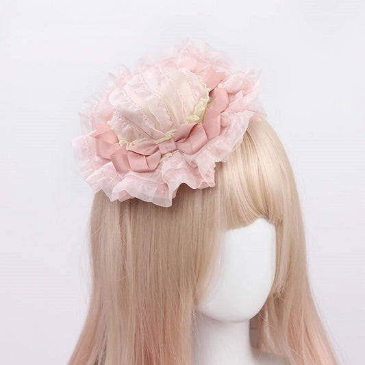 Ruffled Pink Lace Mini Sweet Bow Lolita Hat