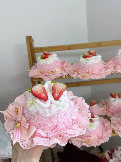 Decoration Options Strawberry Cake-shaped Striped Bow – Hat 3 Mini Sweet with Pink Lolita