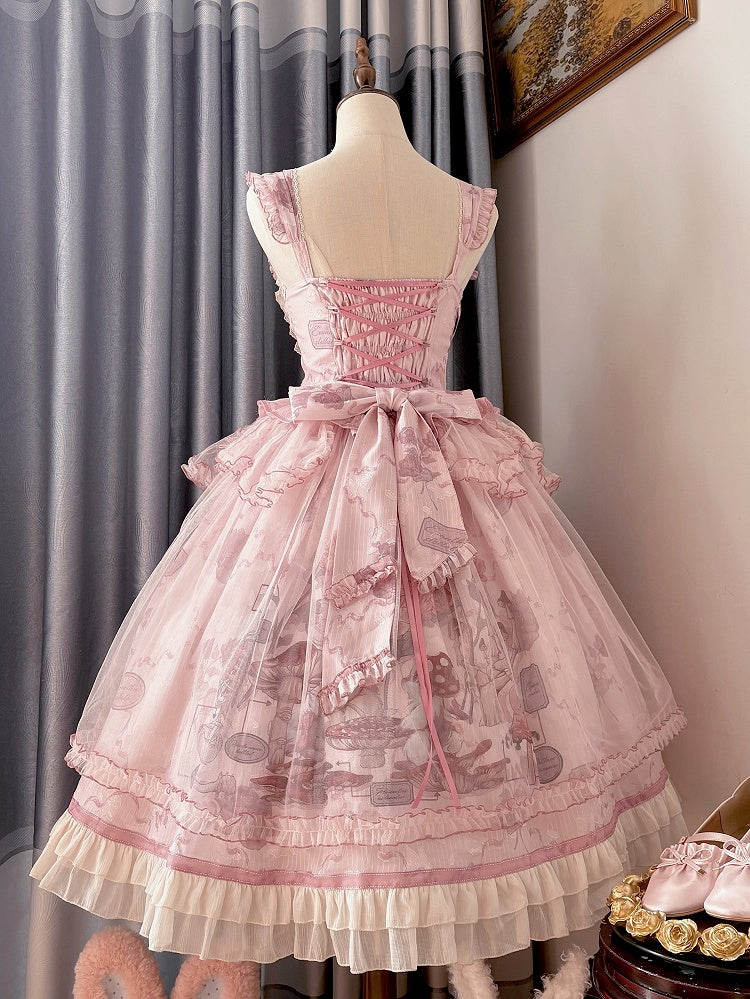 Pink Bunny Basque Waist Mushroom Skirt Princess and Jumper Lolita Print