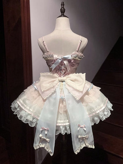 Dress Accents Corset Boned Straps Rainbow Lolita Skirt Bow Thin Jumper Shoulder Pastel