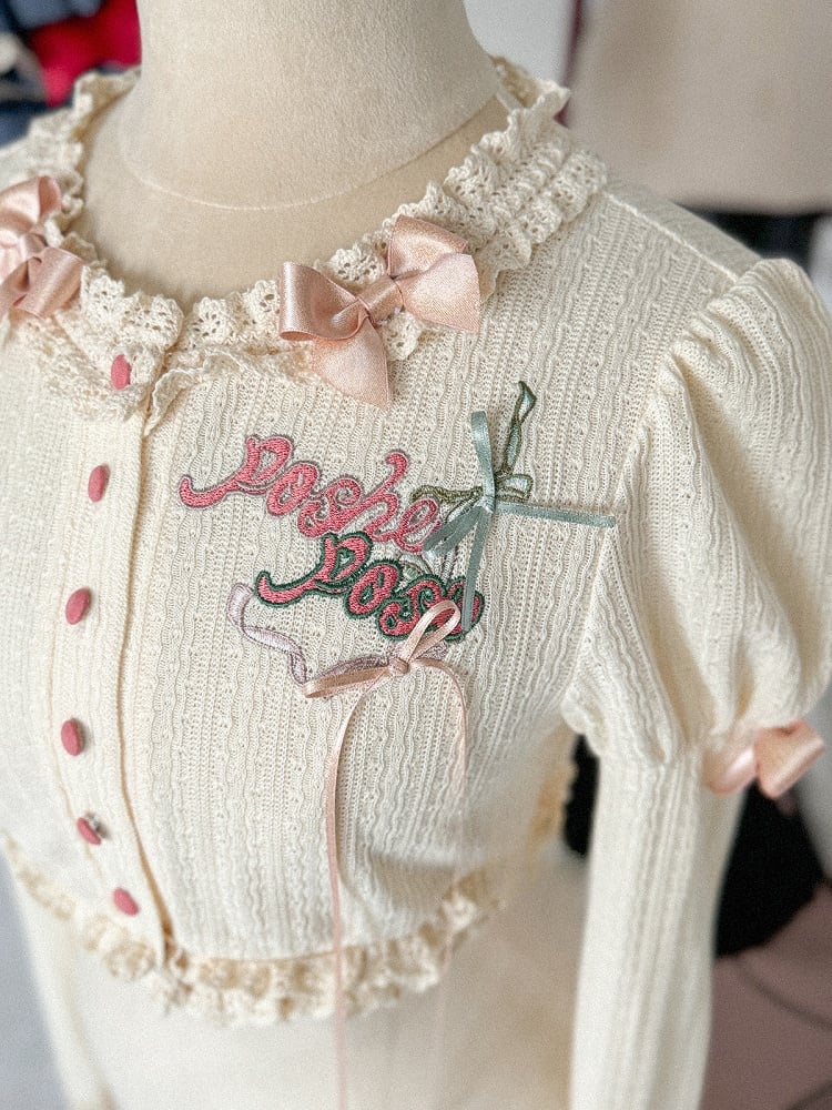 Creamy Embroidery Detail Long Sleeves Knitted Top