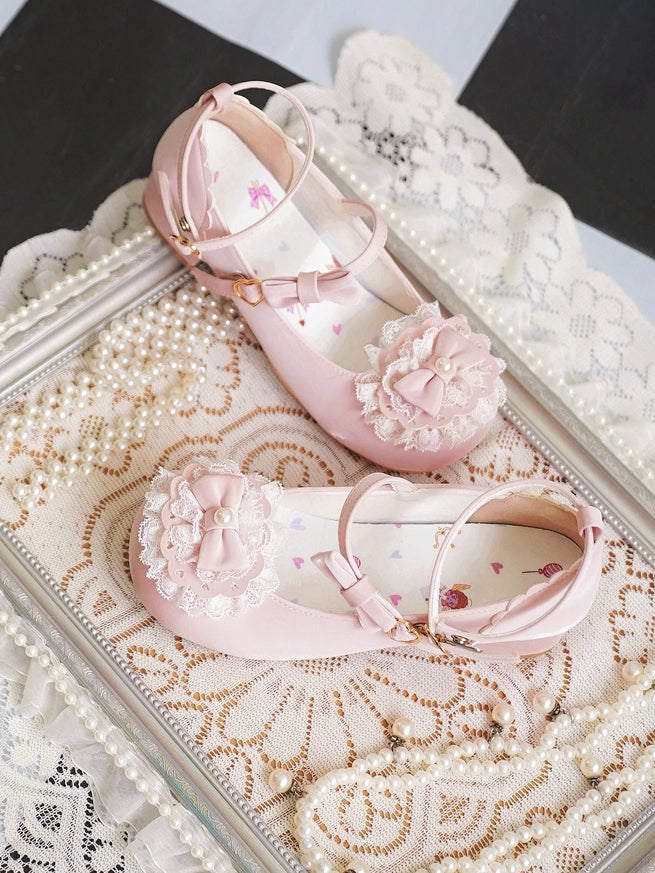 Toe Trim Heart Top Lace Bow Pink at Baby Buckles Lolita Round