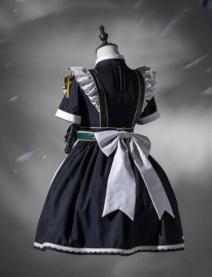 Dress Short Military Full Lolita Flutter Sleeves and Maid Apron Set Black