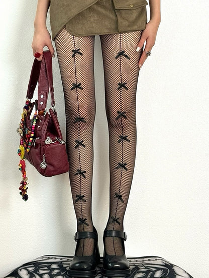 Modische blau/schwarz/rot/weiße Strumpfhose mit Schleife Gyaru