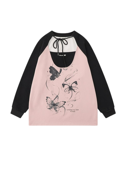 Butterfly Over Print Tops Loose