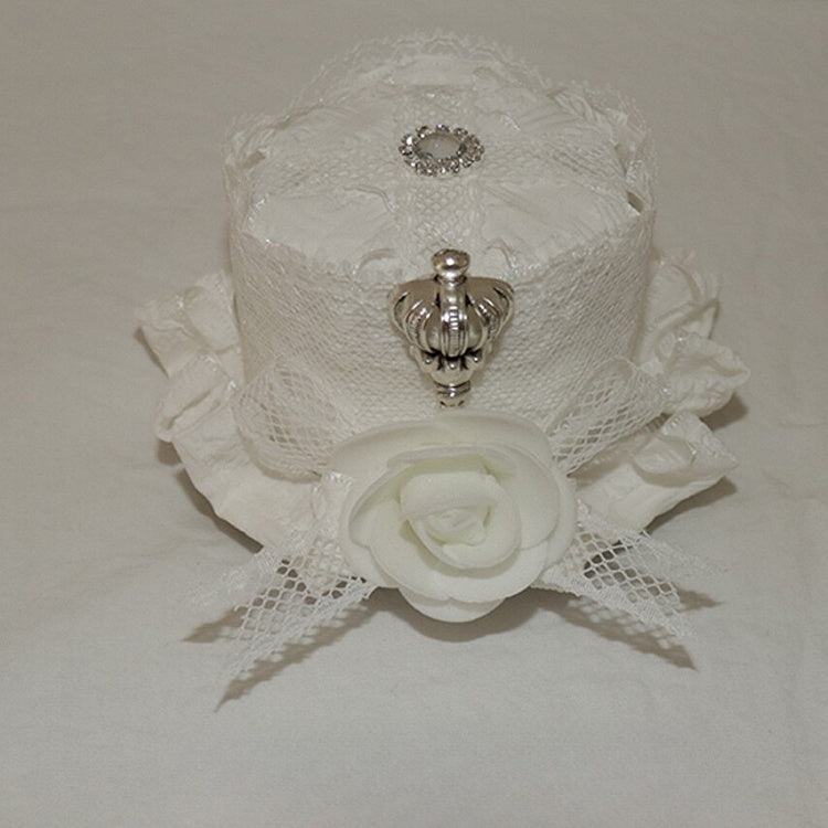 Trim Crown Hat White Decorated Design Lace Bowknot Floral Mini Detail