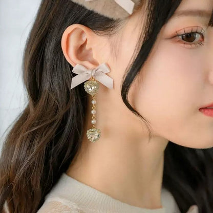 Dusty Pink Sweetheart Rhinestones Charm Bowknot Ear Clips