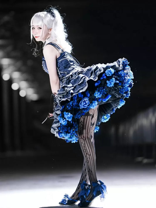 Floral Petticoat 35cm/45cm Length BlackBlue-Harvest Spring