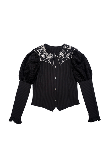 Top Cropped Sleeve Spider Collar Puff