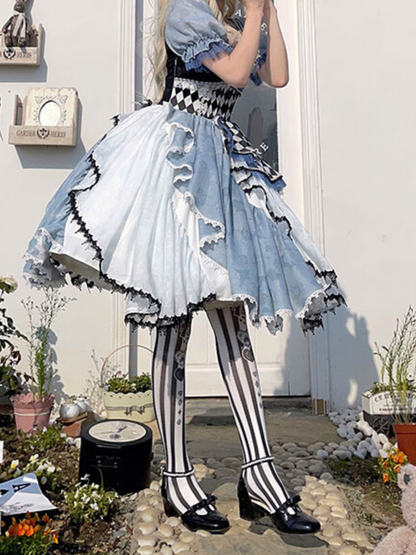 Asymmetrisches Karokleid „Alice im Wunderland“