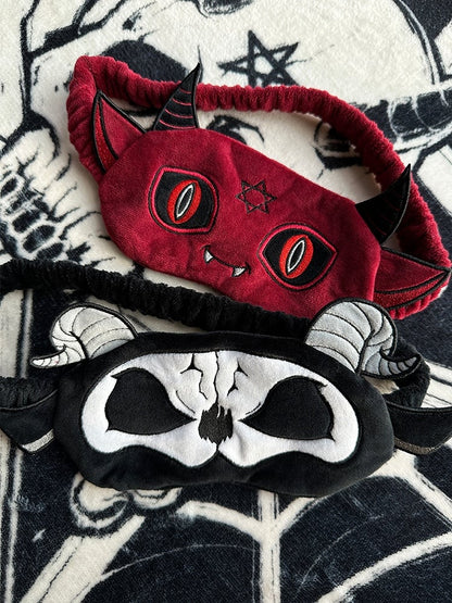Masque de sommeil gothique en peluche noir et blanc avec motif Faucheuse