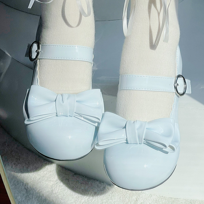 Sweet Lolita Blue Bowknot Round Toe Block Heel Mary Janes