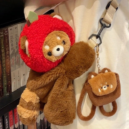 + Apple Red Backpack/Crossbody Brown 28/40 cm Panda/Apple Bag Cute Keychain Plush Hat Panda