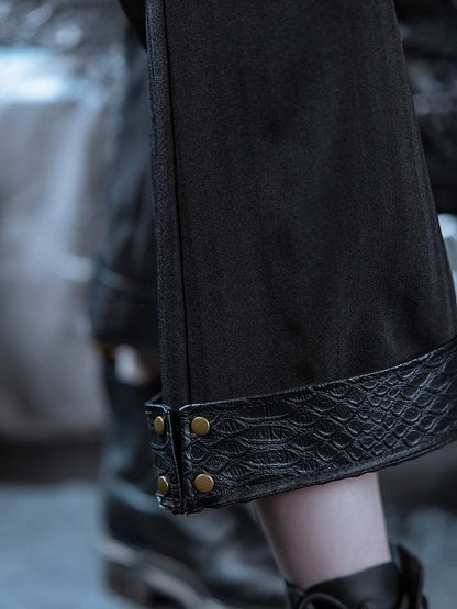 Scale PU Steampunk With Pattern Cuffs Black Pants