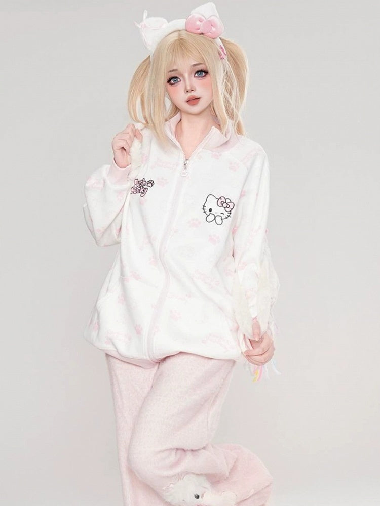 Black/Pink/Light Blue Kitties Allover Print Zip Hoodie