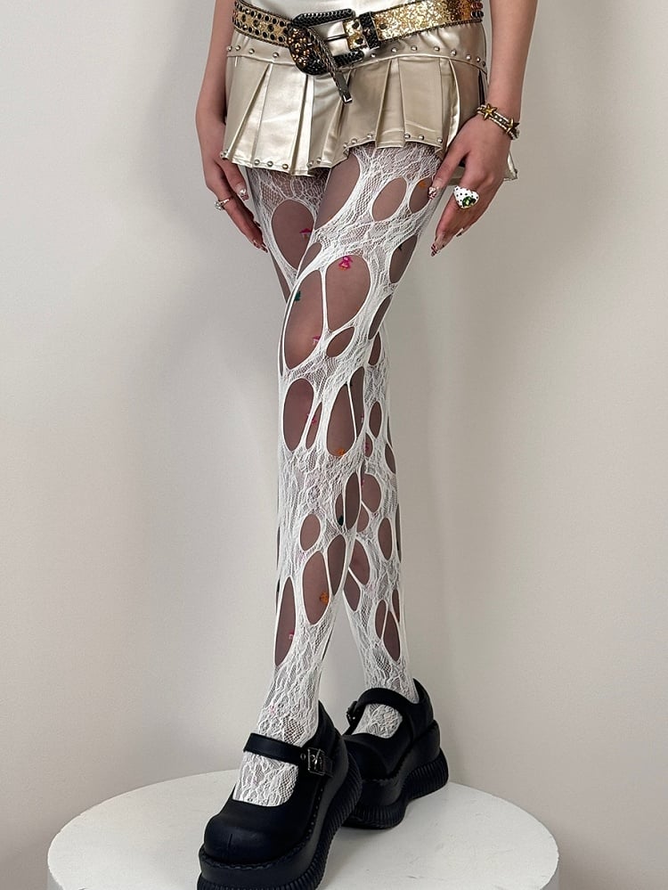Y2K Tights Details Asymmetrical White/Beige/Black/Brown Design Cut-out