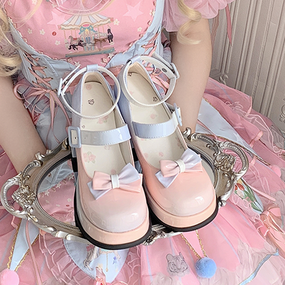 Pink-blue Gradient Detachable Bowknot Platform High Block Heels Lolita Shoes