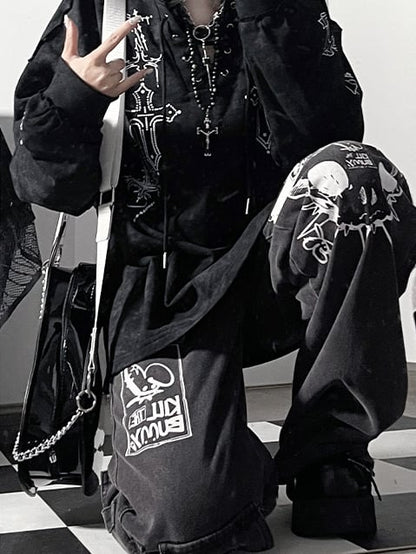 Lace-up Design Cross Hoodie Dye Bittersweet Tie Details Black