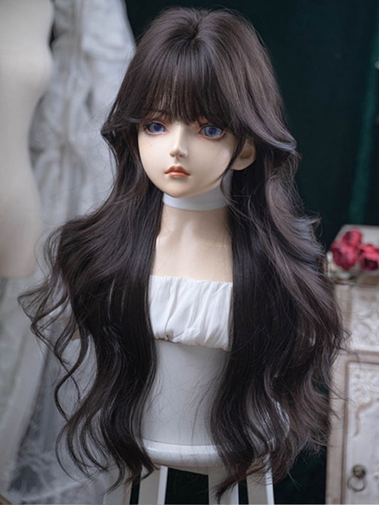 Wig With Length 71CM Air Brown Wavy Bangs Dark
