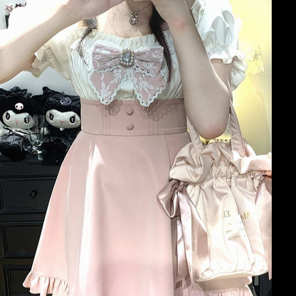 Set aus Minikleid und Shorts mit schulterfreiem Ausschnitt, Jirai Kei, Schwarz/Pink/Blau