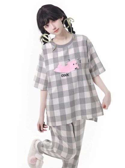 Soft Cotton Pajamas Loungewear Casual Check
