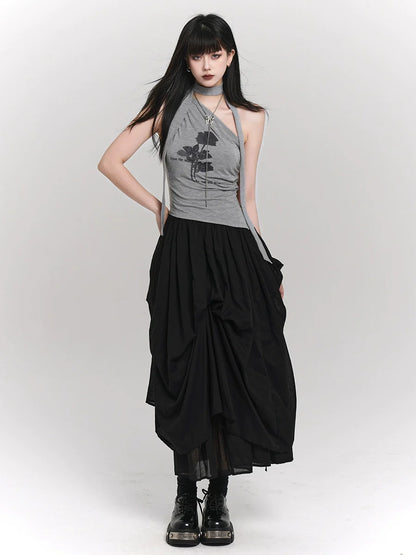 ロングスカート 夏 ブラック ダーク