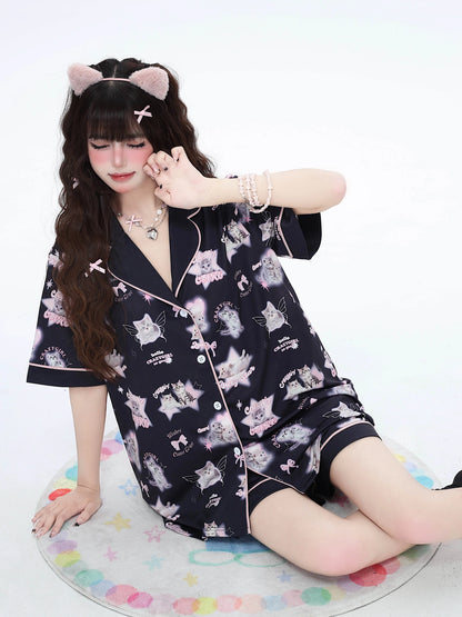 Half Top Design Room + Pants Summer Cat Cat Wear