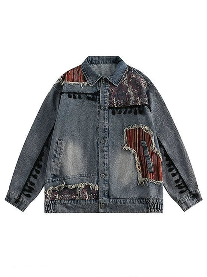 Veste rétro en jean ethnique épissée
