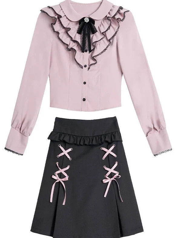 Rüschenrock Farbige Bluse + Schnürung Girly