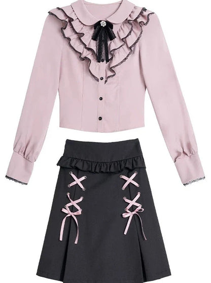 Rüschenrock Farbige Bluse + Schnürung Girly