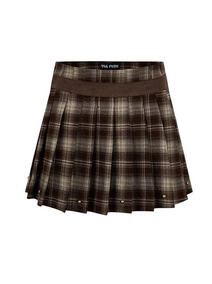 Dark Check Mode College Pleated Skirt