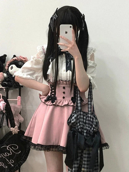 Frill Shoulder Strap Love Back Lace Skirt