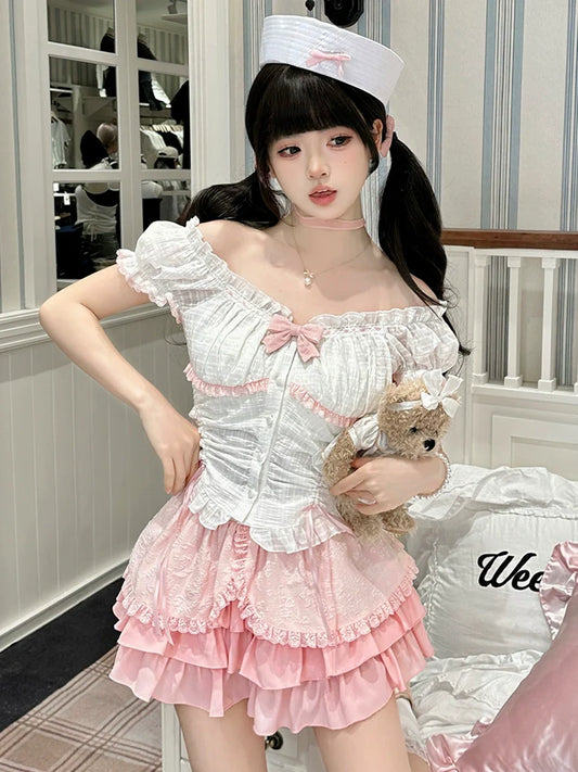 Sweet Skirt Cake Little Off-the-shoulder Top + Ribbon