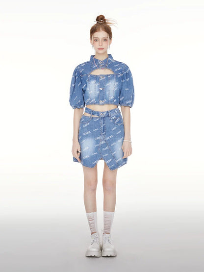 Top Logo Denim Short Polo