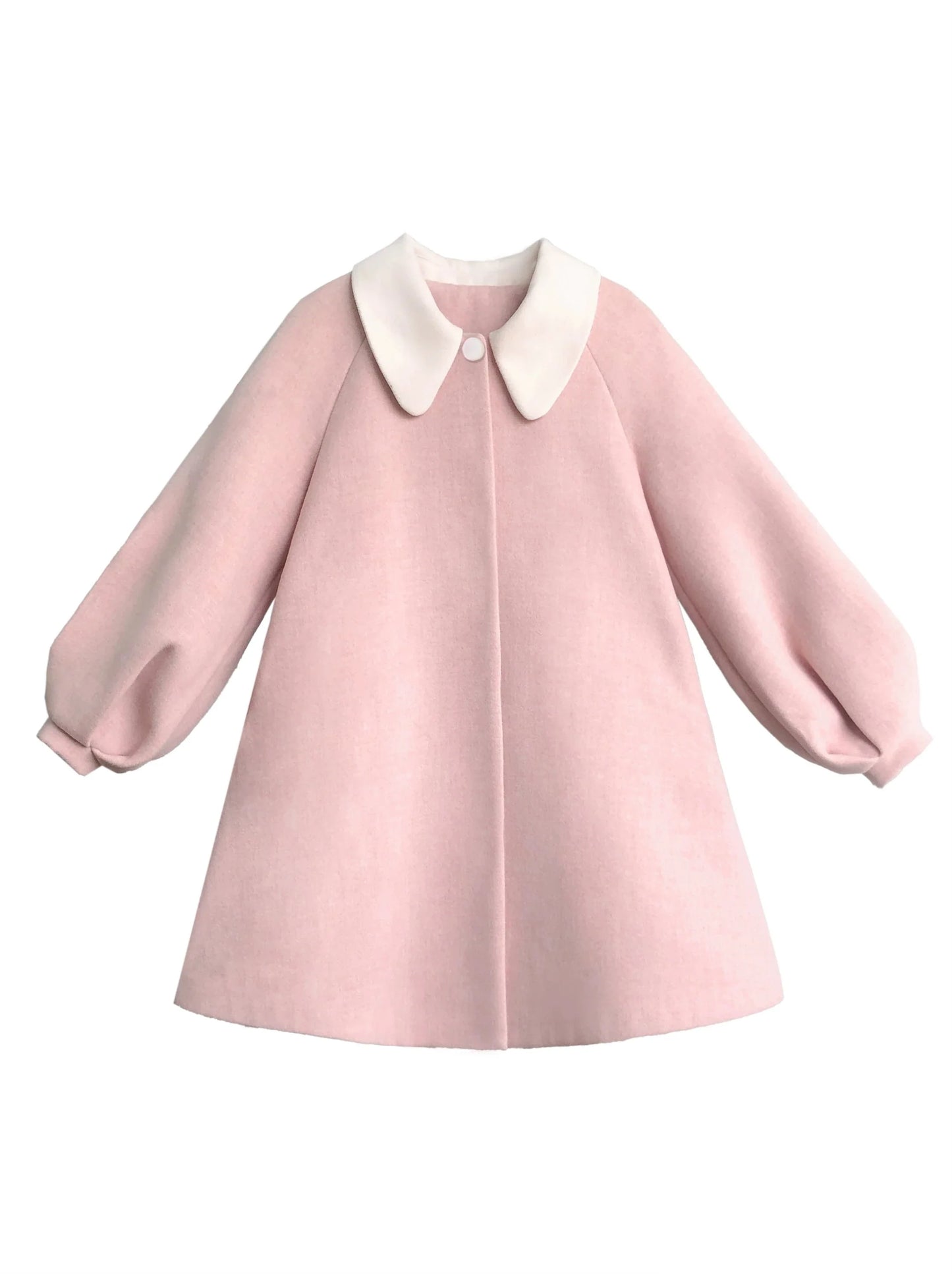 Manteau Lolita à col poupée + badge robe à volants blanc cassé + rose