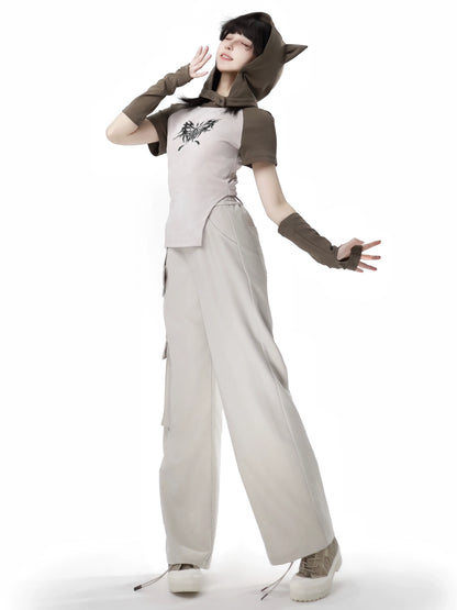 Top Pants Style Wasteland Cat Casual Ear Set Hoodie And