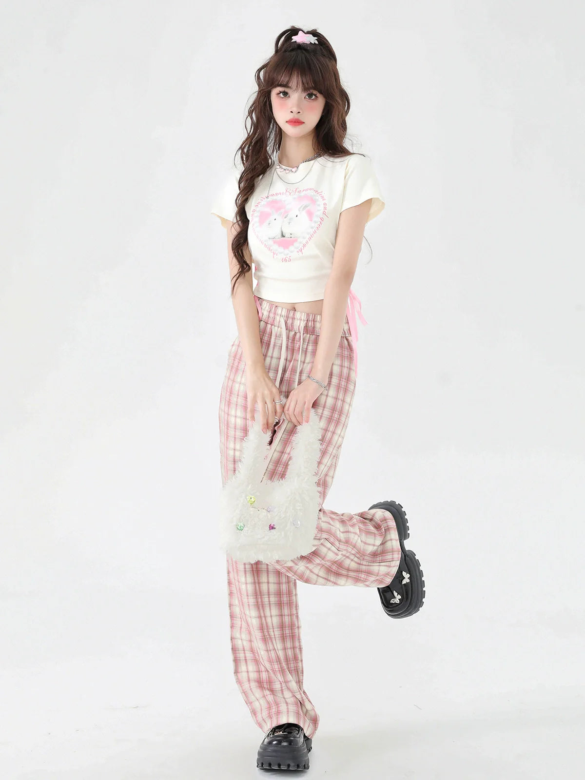 Pants Casual Check Pink