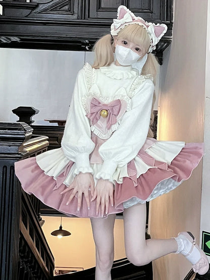 Suspender Dress Set Ear Velvet Tail Hairband Frill Puffy Cat Heart