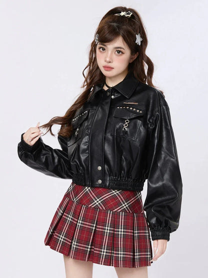 Veste courte style moto en cuir américain