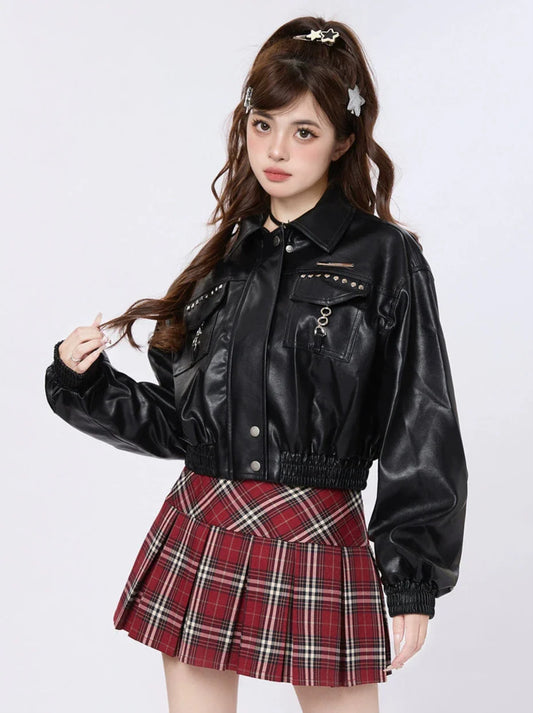 Veste courte style moto en cuir américain